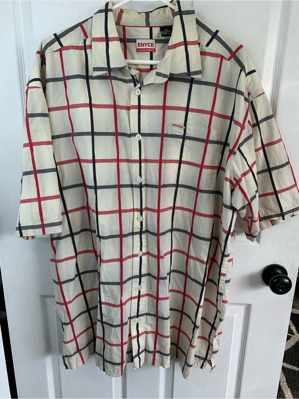 Vintage Y2K Enyce Men's Short Sleeve Cream Plaid Button-Up Shirt XXL
